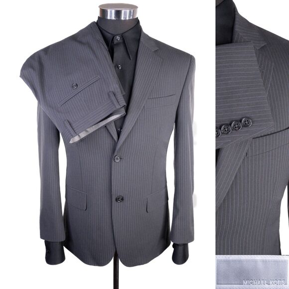 MICHAEL KORS Mens 2 Piece Suit Jacket Striped Gray Blazer Sz 37S Pants 32X31 EUC